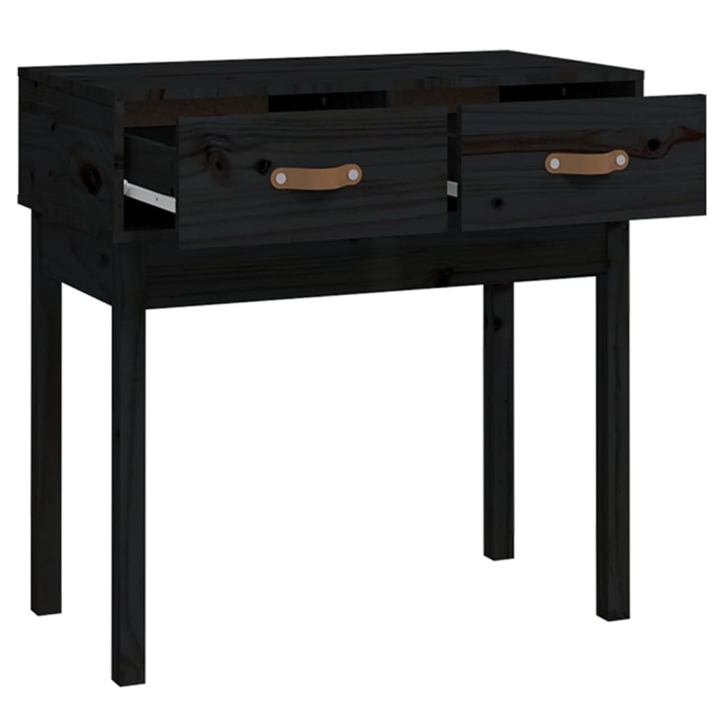 Mesa Consola Madera Maciza De Pino Negro 76,5x40x75 Cm_2