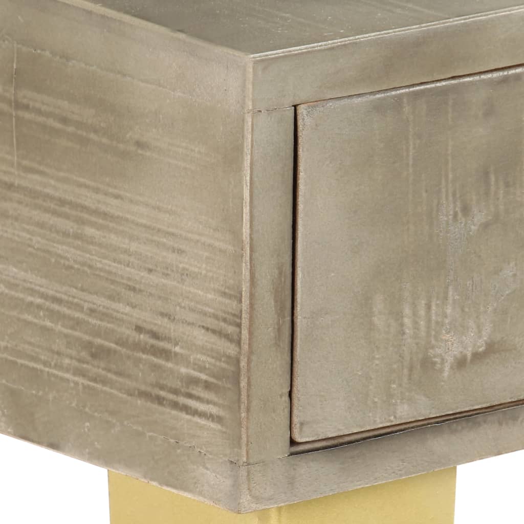 Mesa Consola Madera Maciza De Mango Con Latón Gris 110x35x76 Cm_3