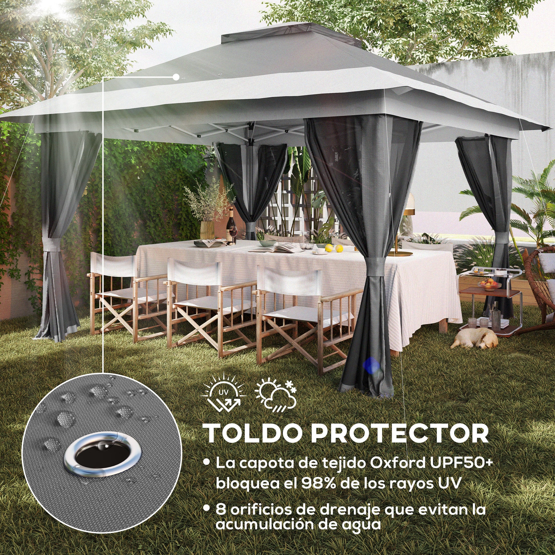 Outsunny Carpa Plegable 3,6x3,6 M Con 4 Paredes Laterales De Malla Anti-uv Gris_5