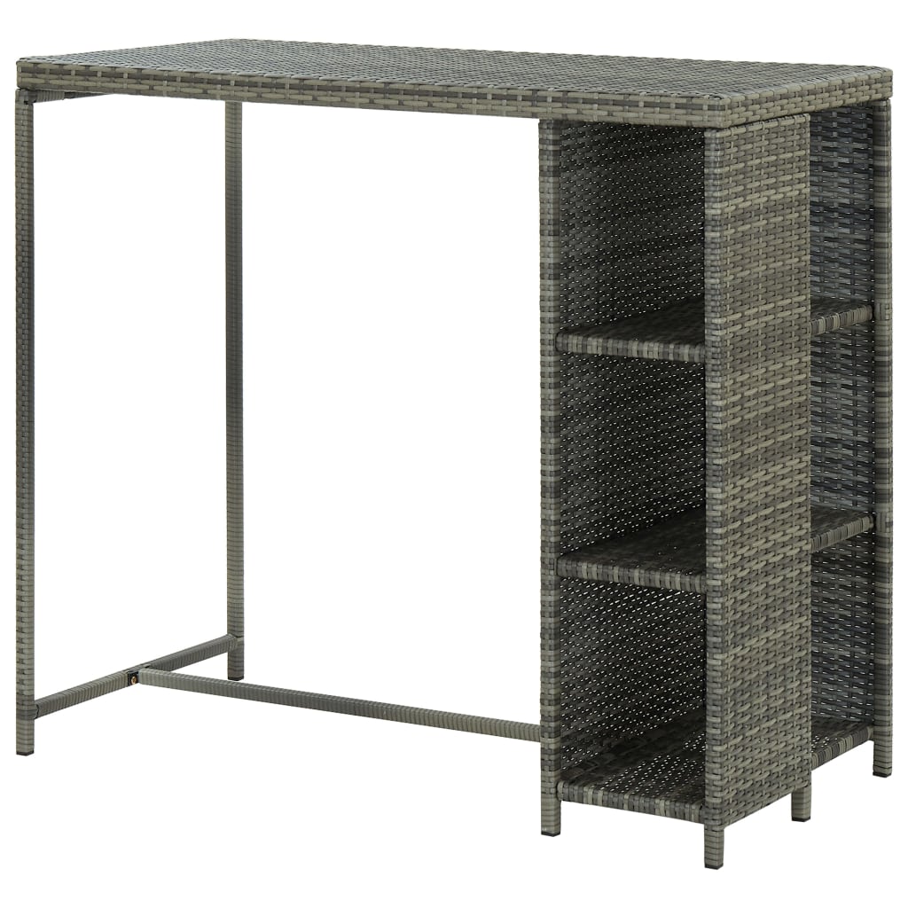 Mesa Bar Estante Almacenaje 120x60x110cm Ratán Sintético Gris_2