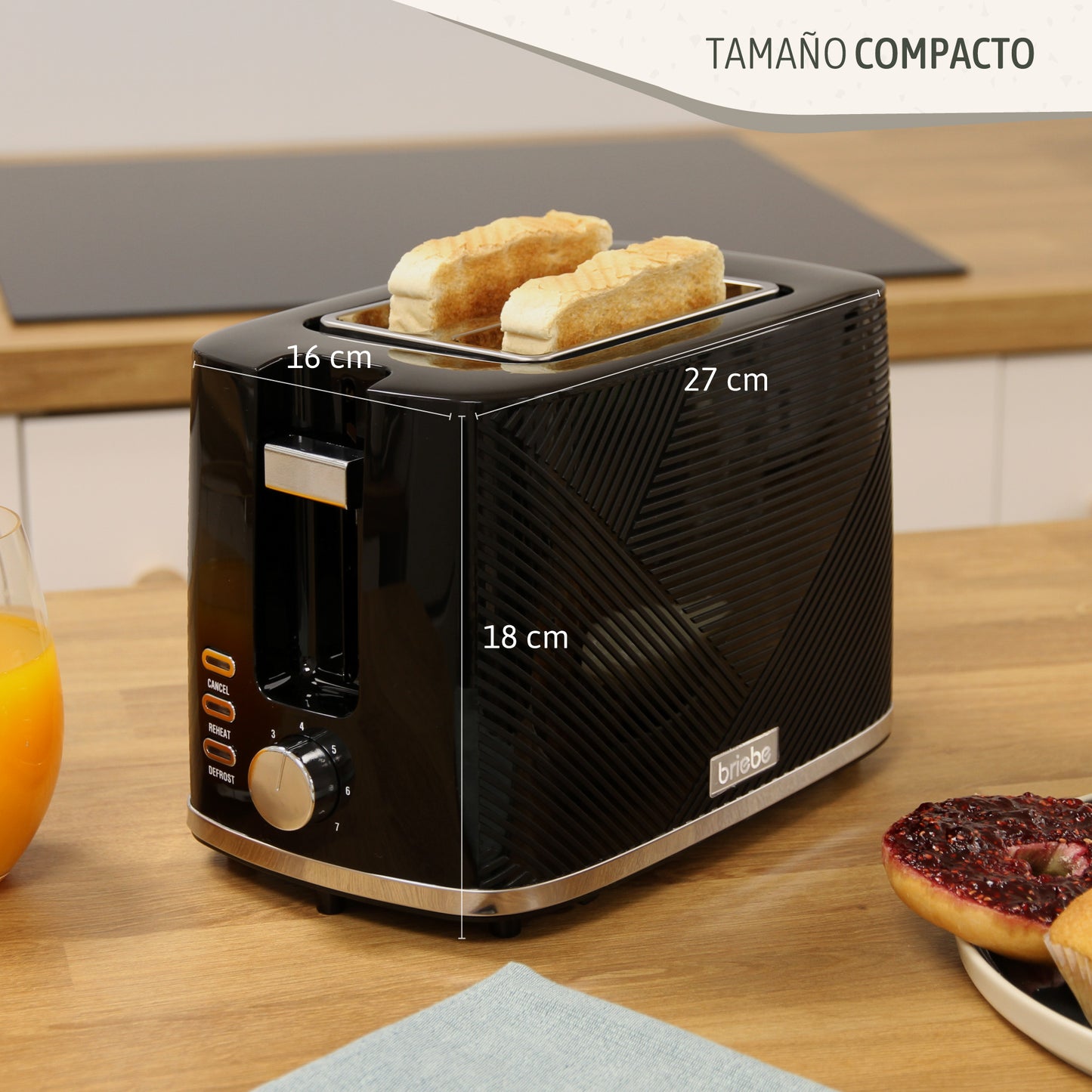 Briebe Elegance Tostadora Pan Ranura Ancha, Tostador 2 Rebanadas 7 Niveles Tostado, Calientapanecillos, Ta1169blk, Negro_4