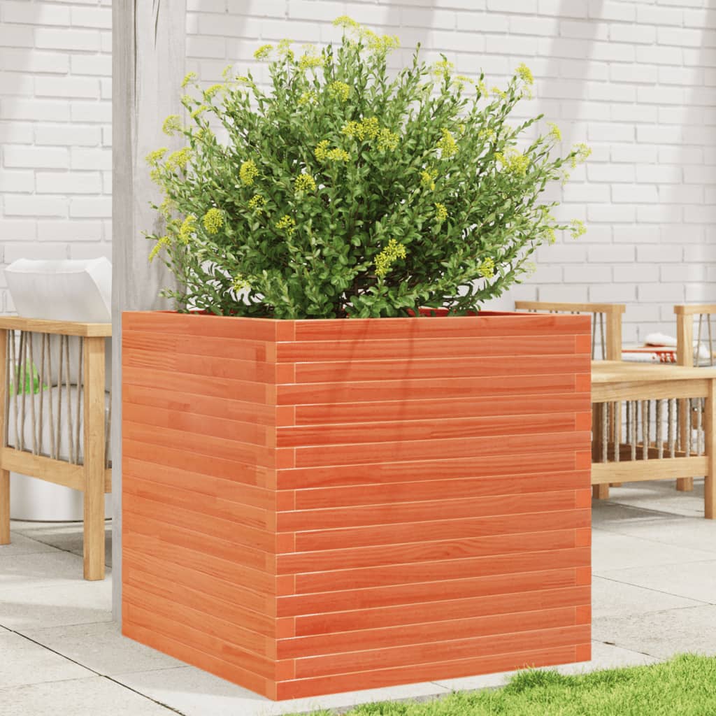 Jardinera De Madera Maciza De Pino Marrón Cera 70x70x68,5 Cm_1