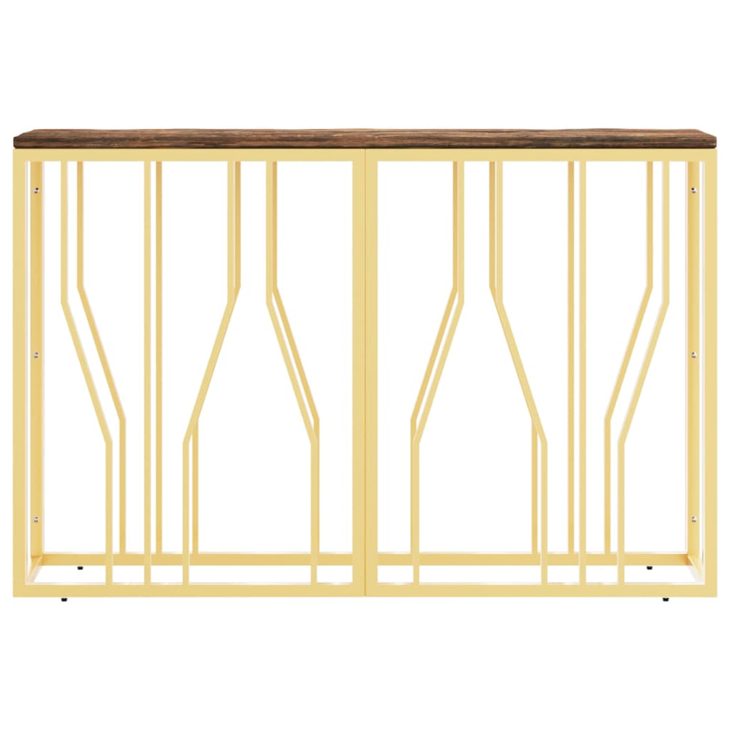 Mesa Consola Acero Inoxidable Y Madera Maciza Reciclada Dorada_1