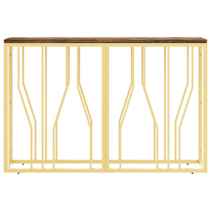 Mesa Consola Acero Inoxidable Y Madera Maciza Reciclada Dorada_1
