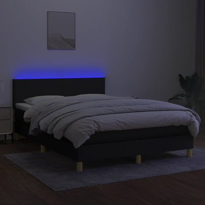 Cama Box Spring Colchón Y Luces Led Tela Negro 140x200 Cm / Vetonek_2