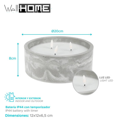 Well Home - Pack 3 Velas Led Redondada Gris Marmolado