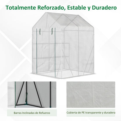 Outsunny Invernadero De Exterior Con 2 Estantes 143x143x195 Cm Blanco_5
