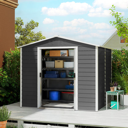 Outsunny Caseta De Jardín Exterior 4,4 M² 240x206x198 Cm Puerta Corredera Gris_1
