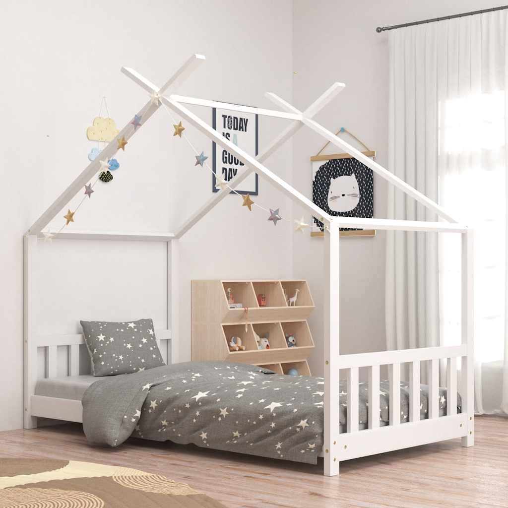 Vidaxl Estructura De Cama Infantil Madera Maciza Pino Blanco 70x140 Cm_1