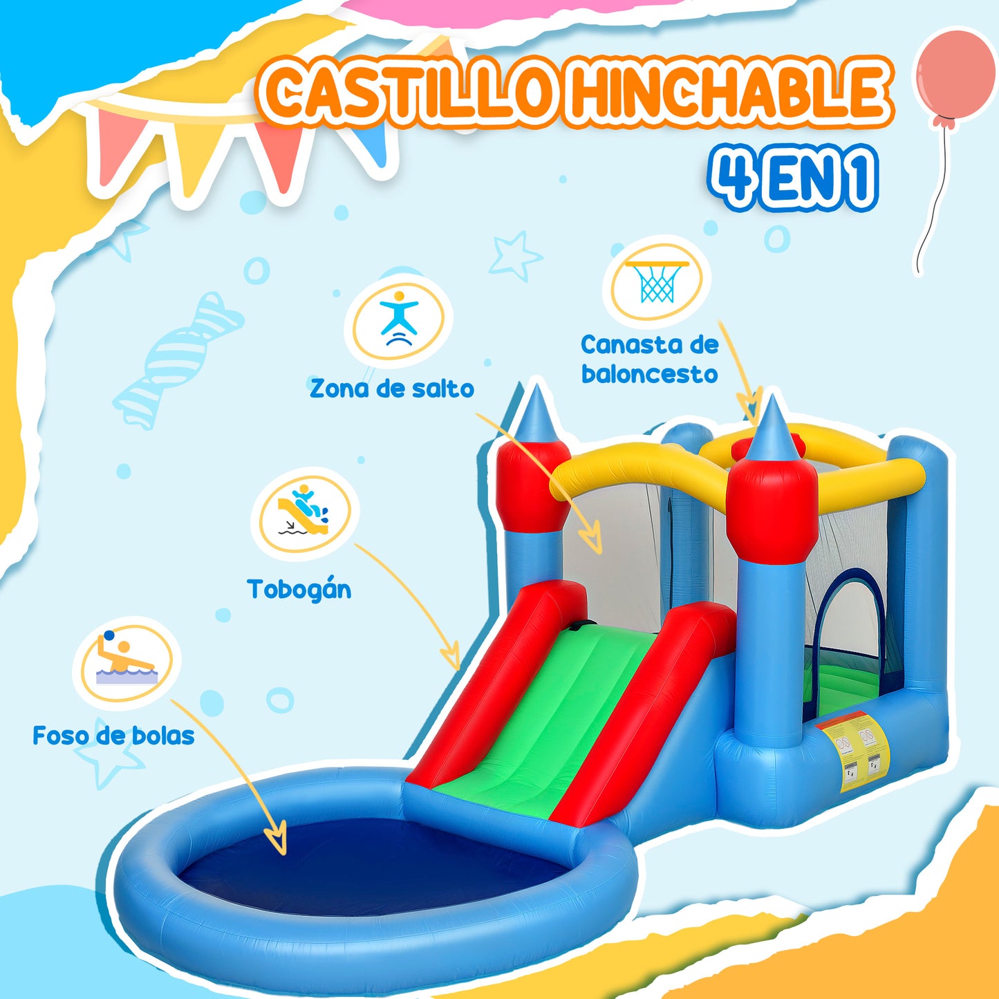 Aiyaplay Castillo Hinchable Con Soplador 4 En 1 415x205x190 Cm_3