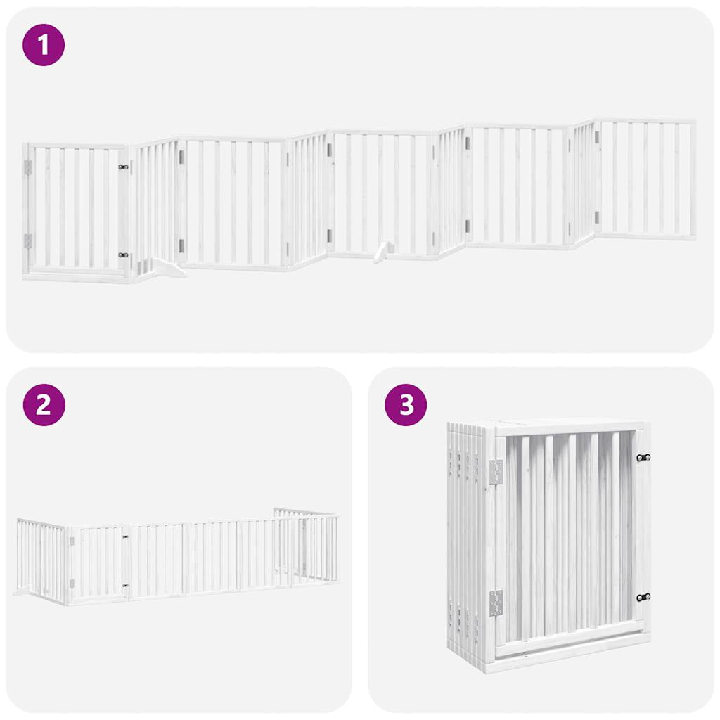 Vidaxl Puerta Para Perros Plegable 9 Paneles Madera Álamo Blanca 450cm_4