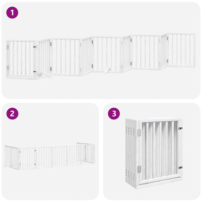 Vidaxl Puerta Para Perros Plegable 9 Paneles Madera Álamo Blanca 450cm_4