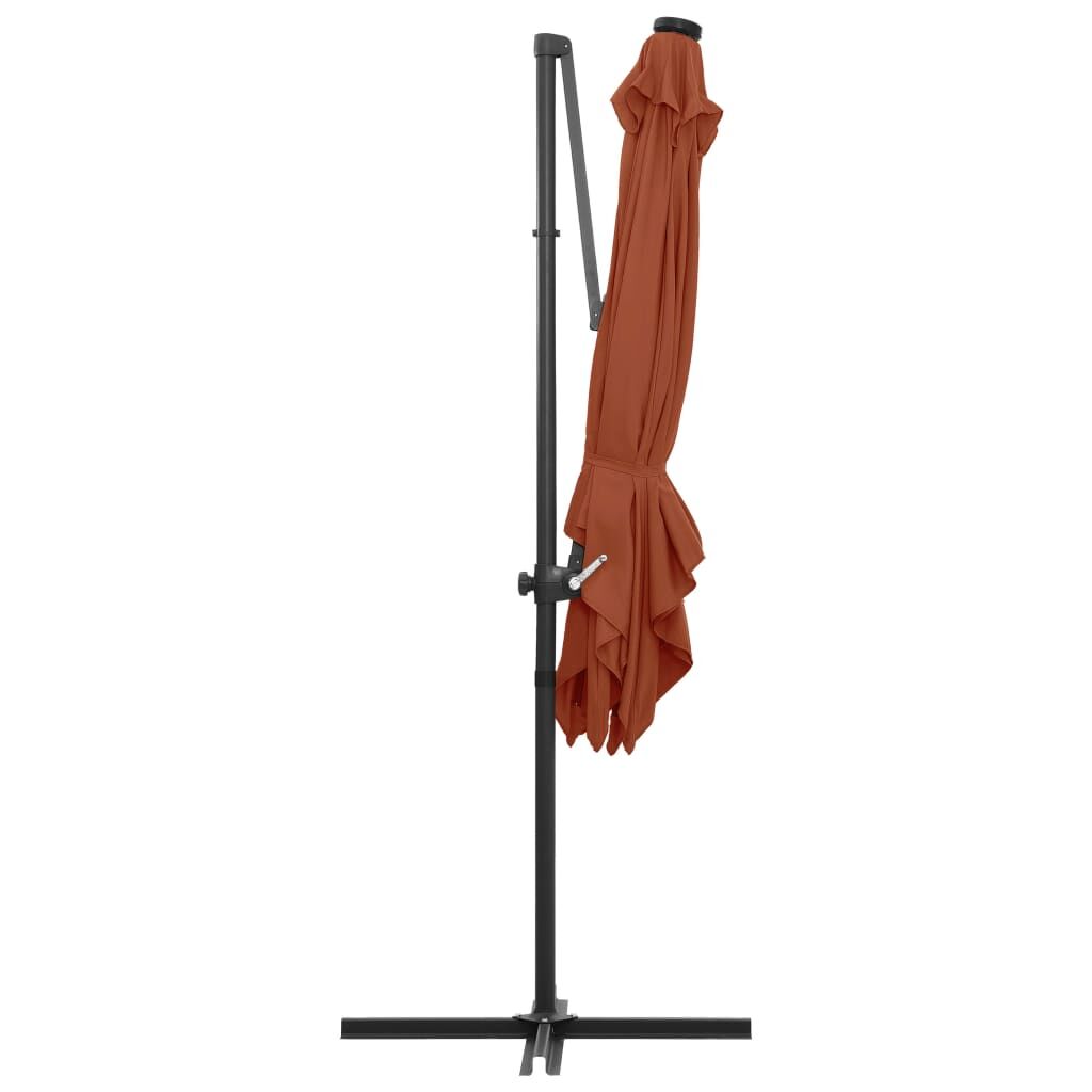 Vidaxl Sombrilla De Jardín Voladiza Con Luces Led Terracota 250x250 Cm_4