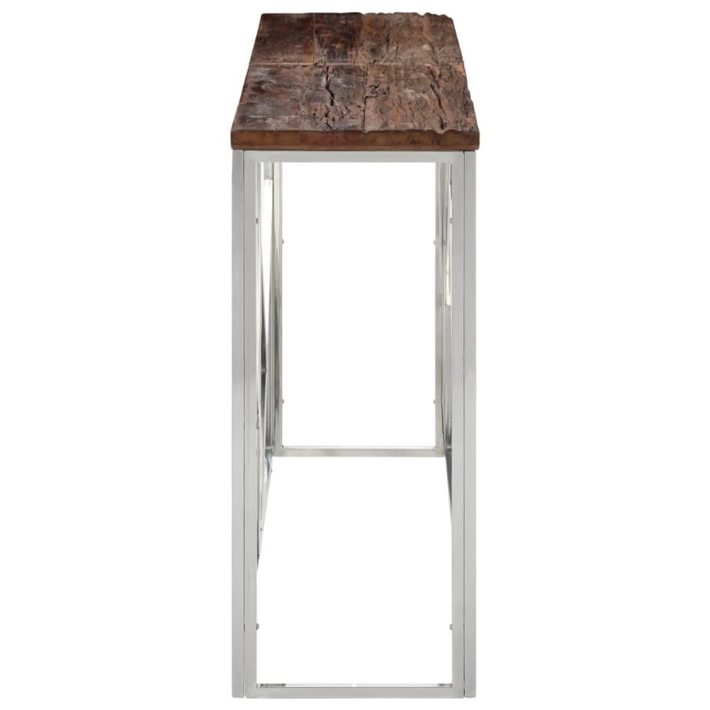 Mesa Consola Acero Inoxidable Madera Maciza Traviesa Plateado_1