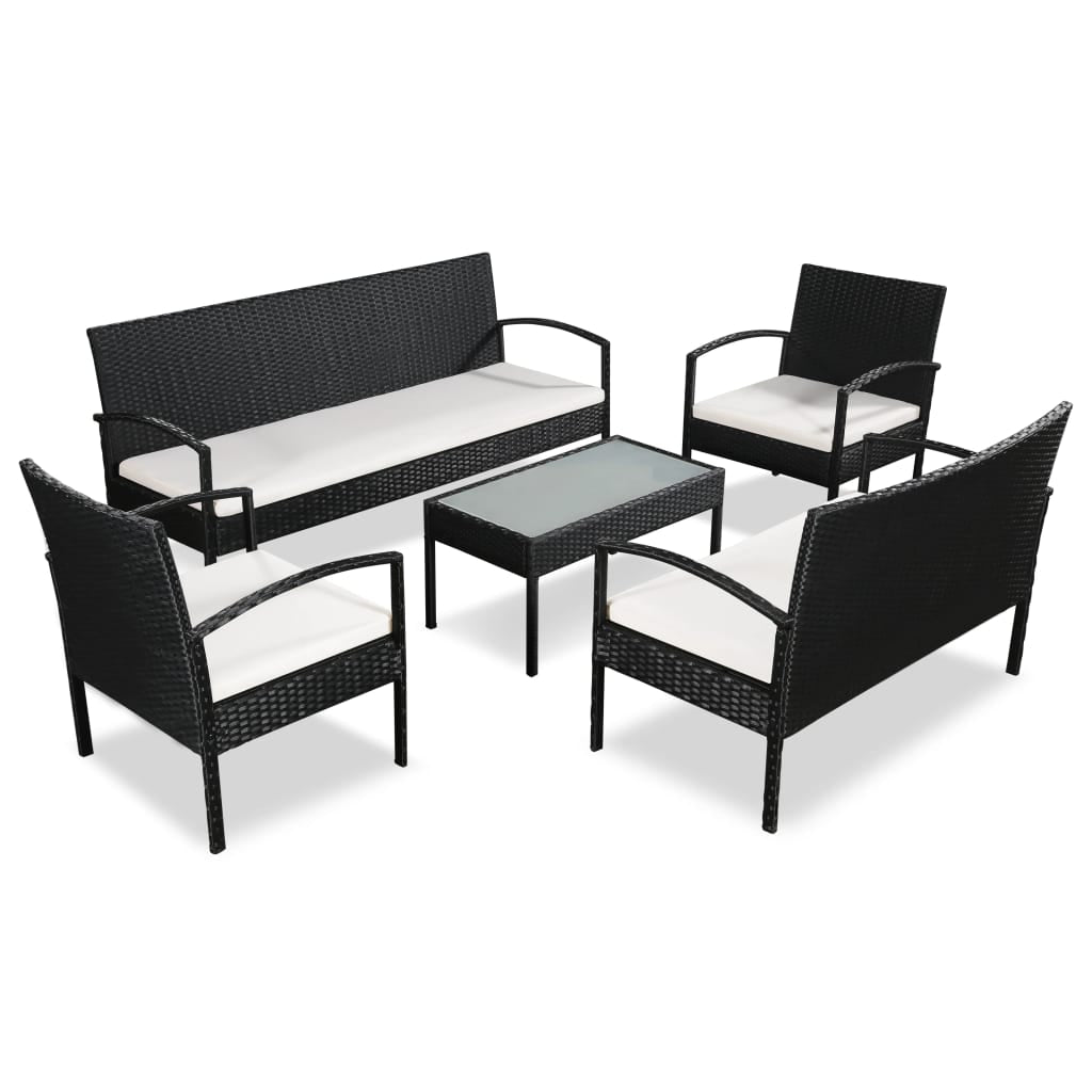 Vidaxl Set Muebles De Jardín 5 Piezas Y Cojines Ratán Sintético Negro_0