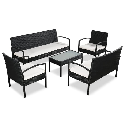 Vidaxl Set Muebles De Jardín 5 Piezas Y Cojines Ratán Sintético Negro_0