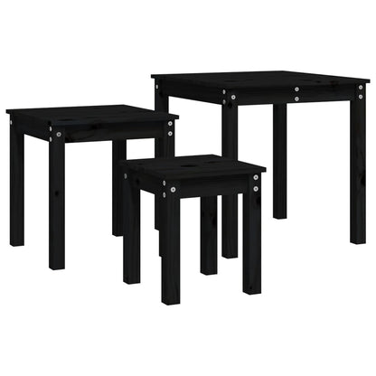 Mesas Apilables 3 Piezas Madera Maciza De Pino Negro_4