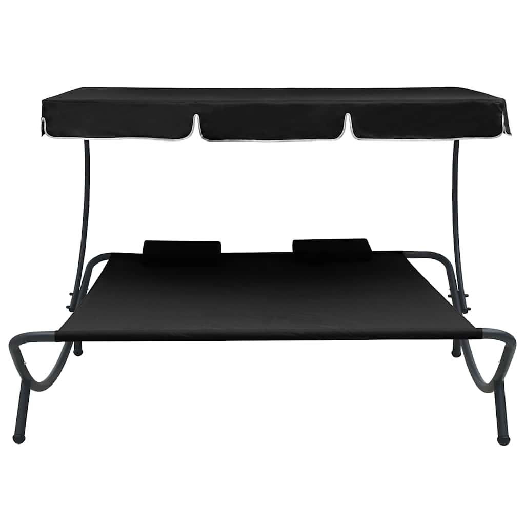 Tumbona De Jardín Con Toldo Y Cojines Negro_0