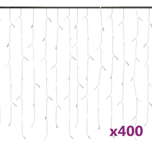 Vidaxl Cortina Luces Carámbano 10m 400 Led Blanco Frío 8 Funciones_0