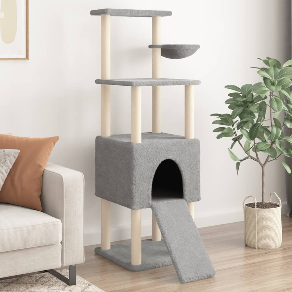 Rascador Para Gatos Con Postes De Sisal Gris Claro 153 Cm_1