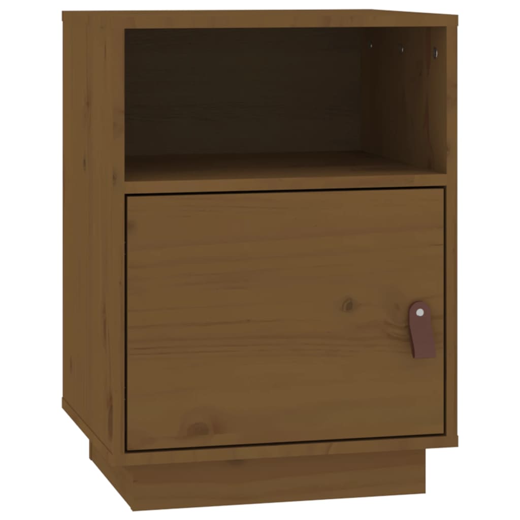Mesita De Noche Madera Maciza De Pino Marrón Miel 40x34x55 Cm_0