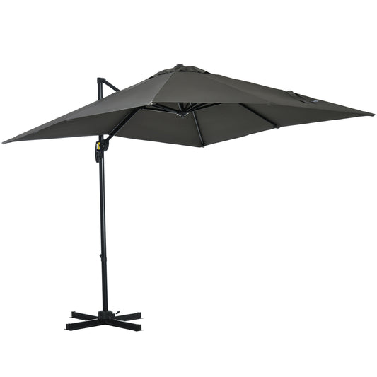 Outsunny Sombrilla De Jardín De Aluminio 245x245x245 Cm Con Manivela Gris_0