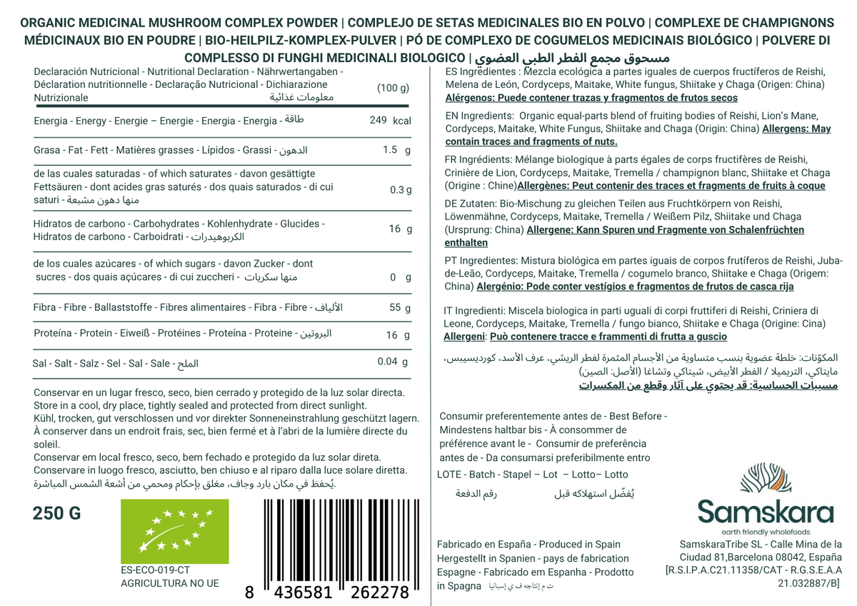 Complejo De Setas Hongos Medicinales En Polvo Bio 250gr | Complejo De Hongos Ecológico Vegano Para Café Y Smoothies_1