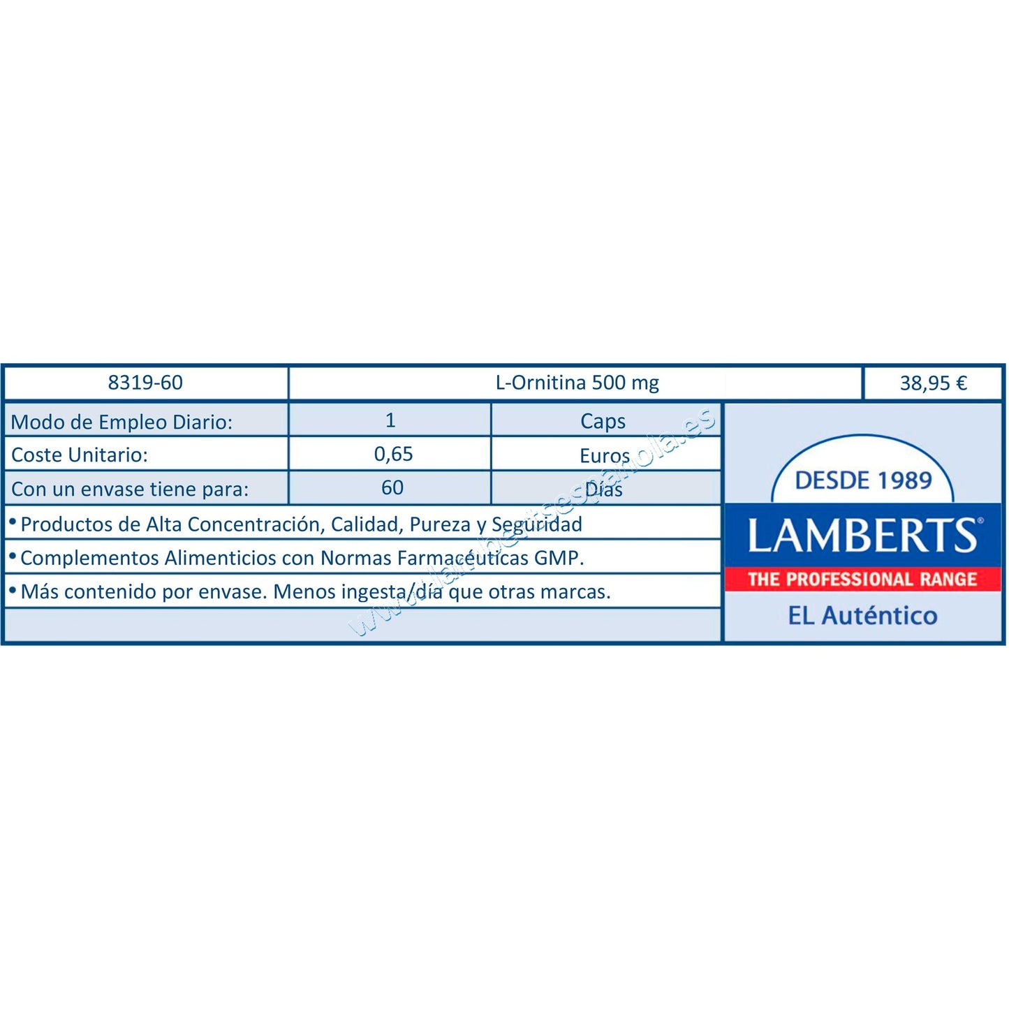 L-Ornitina 500 mg Lamberts
