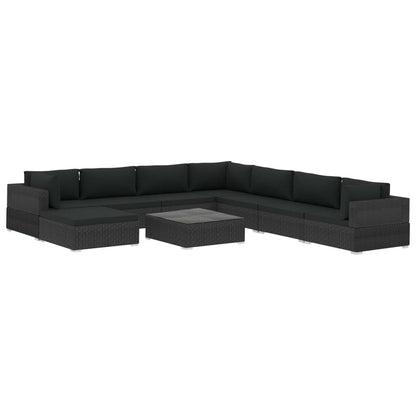 Vidaxl Set De Muebles De Jardín 9 Pzas Y Cojines Ratán Sintético Negro_0