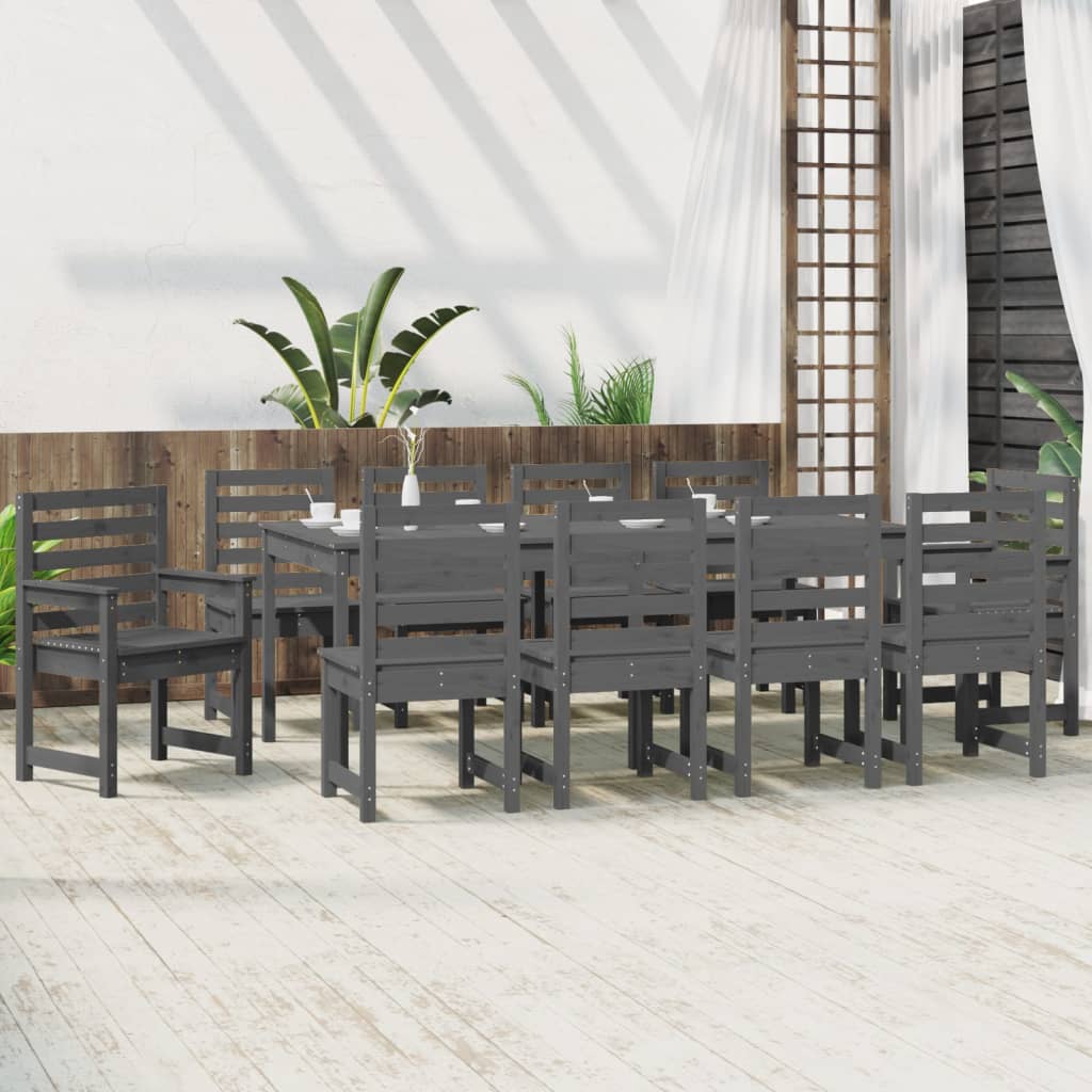 Juego De Comedor De Jardín 11 Piezas Madera Maciza Pino Gris / Vetonek_5