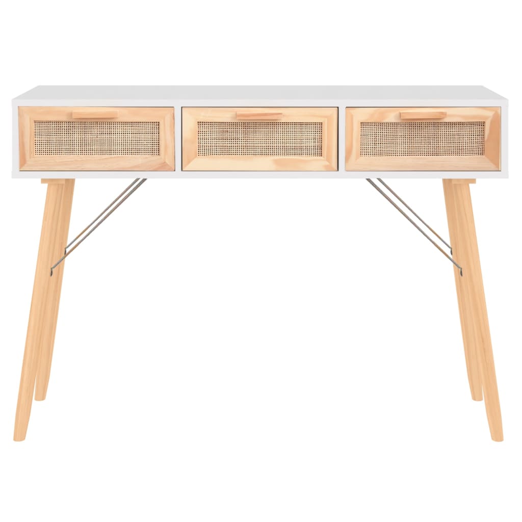 Mesa Consola Madera Pino Maciza Ratán Natural 105x30x75 Cm_1