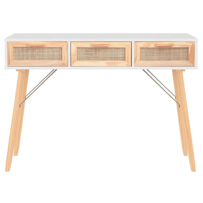 Mesa Consola Madera Pino Maciza Ratán Natural 105x30x75 Cm_1