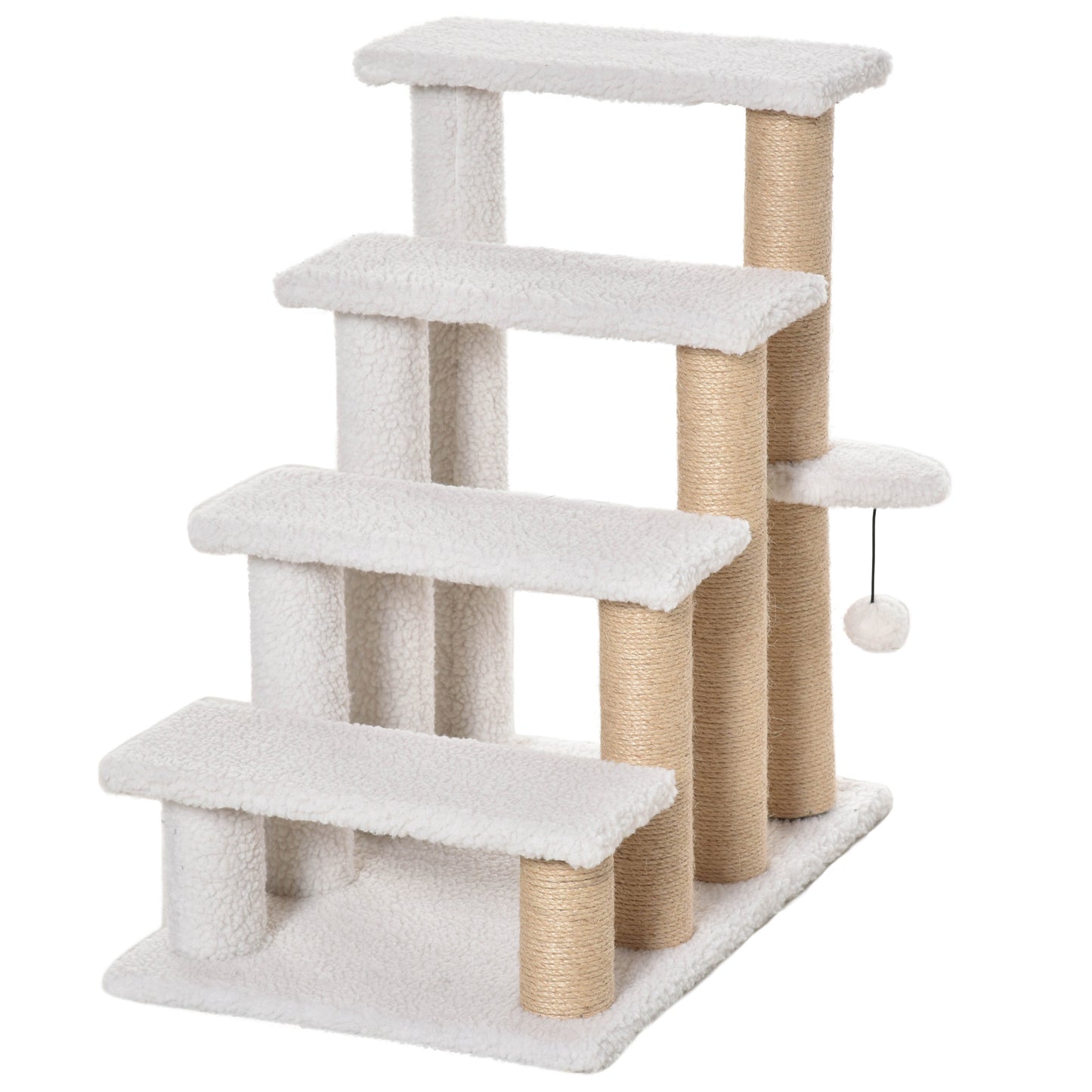 Pawhut Escalera Para Gatos 4 Niveles De Suave Felpa 60x40x64 Cm Blanco_0