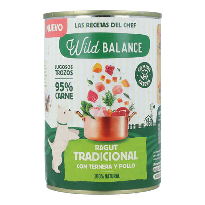 Lata completa Ragut Tradicional de Ternera y Pollo para Perros Wild Balance 400 g