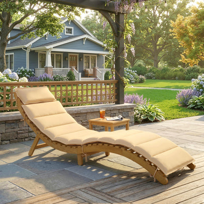 Outsunny Tumbona Plegable De Madera De Acacia Con Cojín Reposacabezas Beige_1