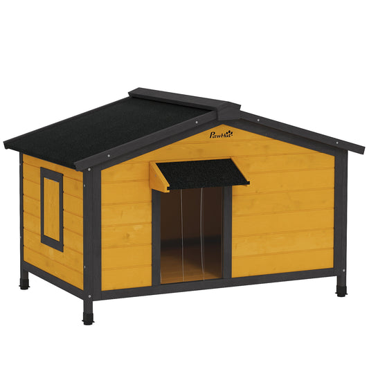 Pawhut Caseta Para Perros Exterior Con Techo Asfáltico 97x72x65cm Madera Natural_0