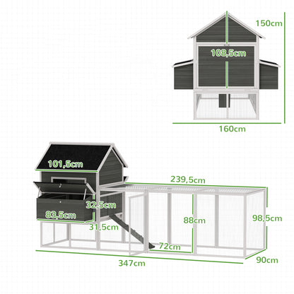 Pawhut Gallinero Grande Exterior Con 2 Nidos Corral 347x160x150cm Gris Oscuro_2