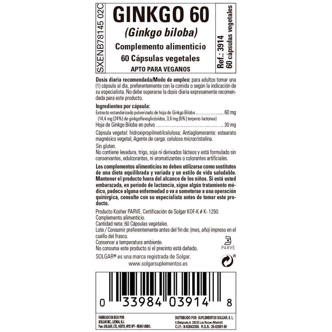 Ginkgo 60, 60 cápsulas vegetales