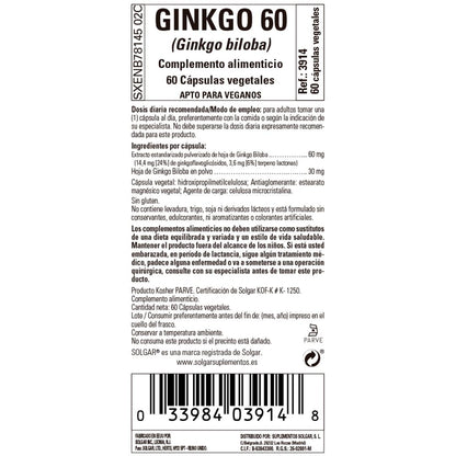 Ginkgo 60, 60 cápsulas vegetales
