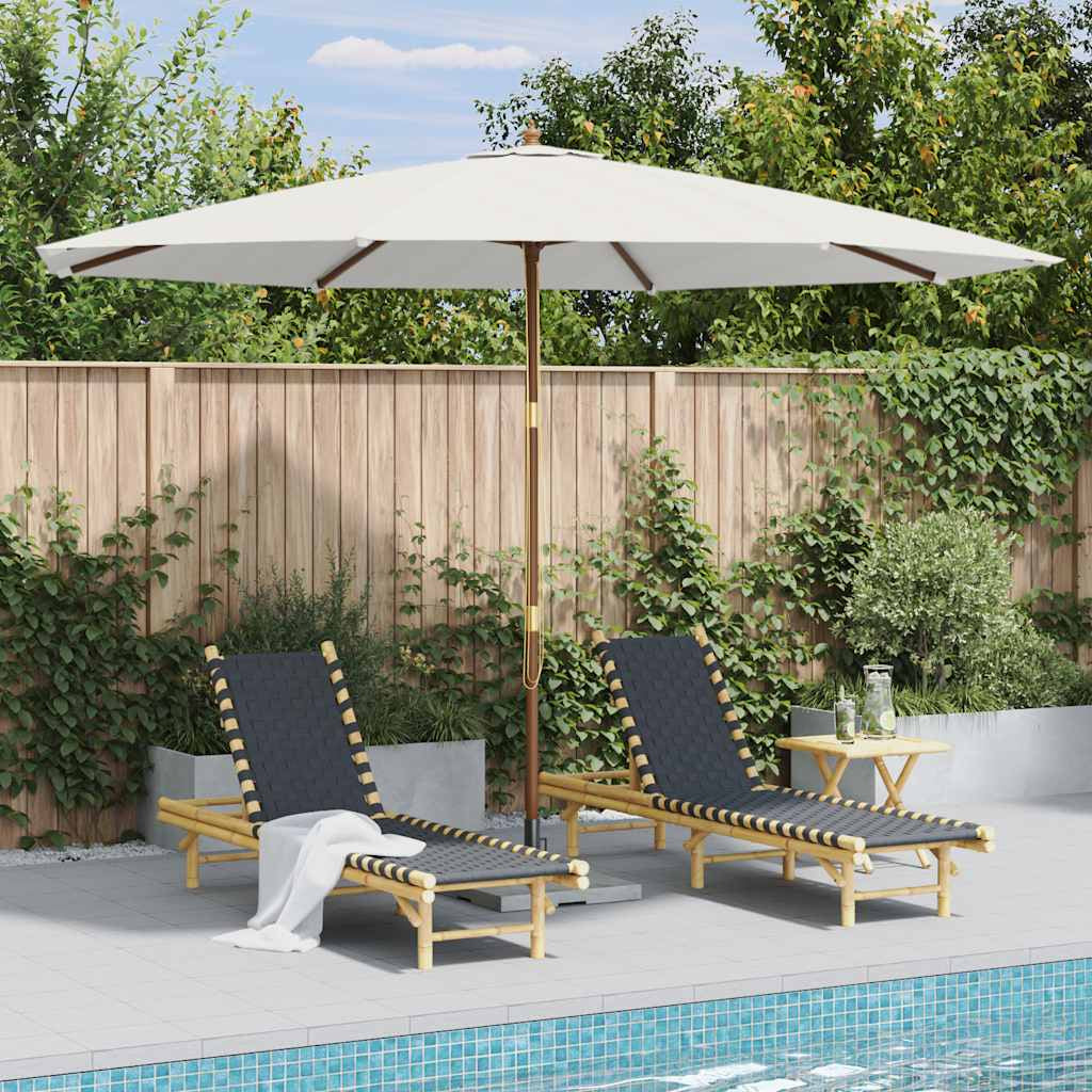 Vidaxl Sombrilla De Exterior Con Palo De Madera Blanco Arena 350 Cm_1