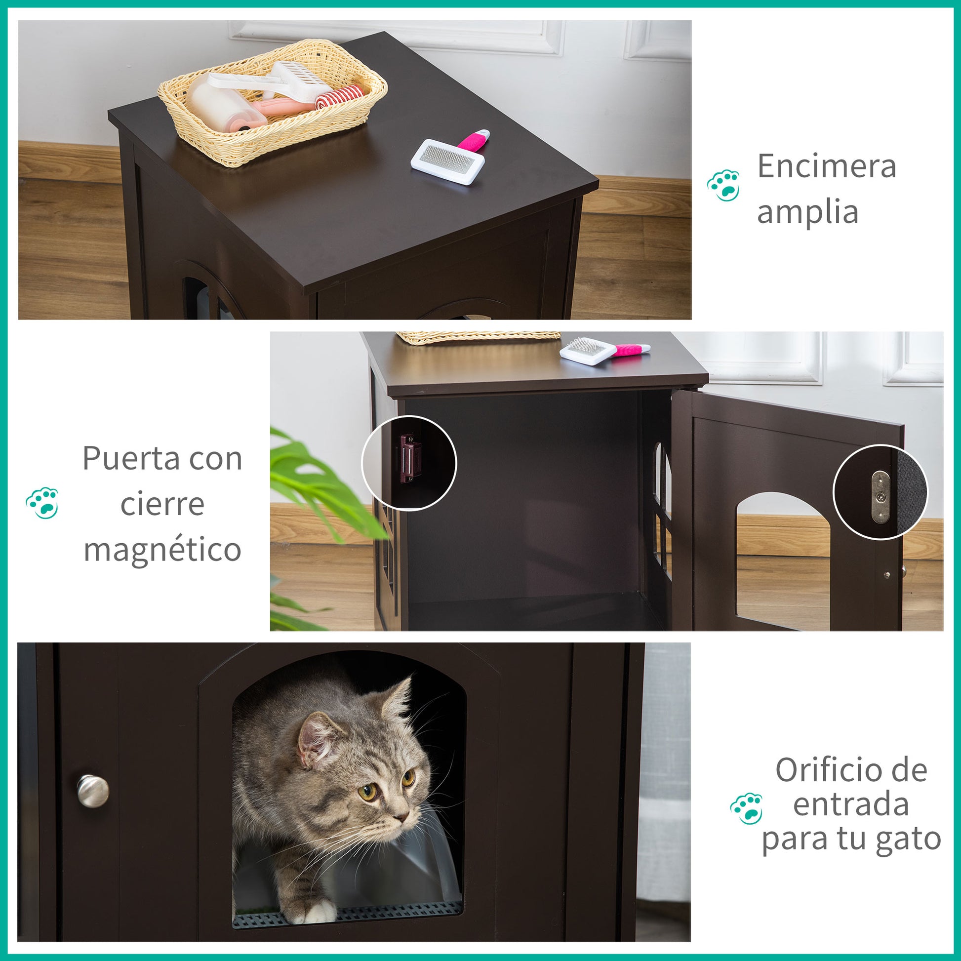 Pawhut Casa Gatos Madera Armario Almacenaje 2 Ventanas Cruzadas 48,7x53,3x53cm_5