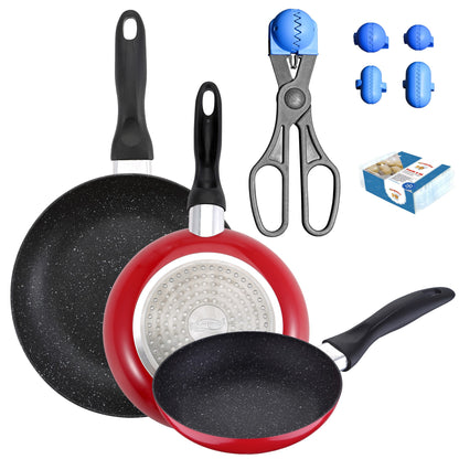 Pack De 3 Sartenes San Ignacio  Ø16cm Ø20cm Ø24cm + Utensilio Multiusos Con 4 Moldes Intercambiables + 20 Bandejas De Conservación_0