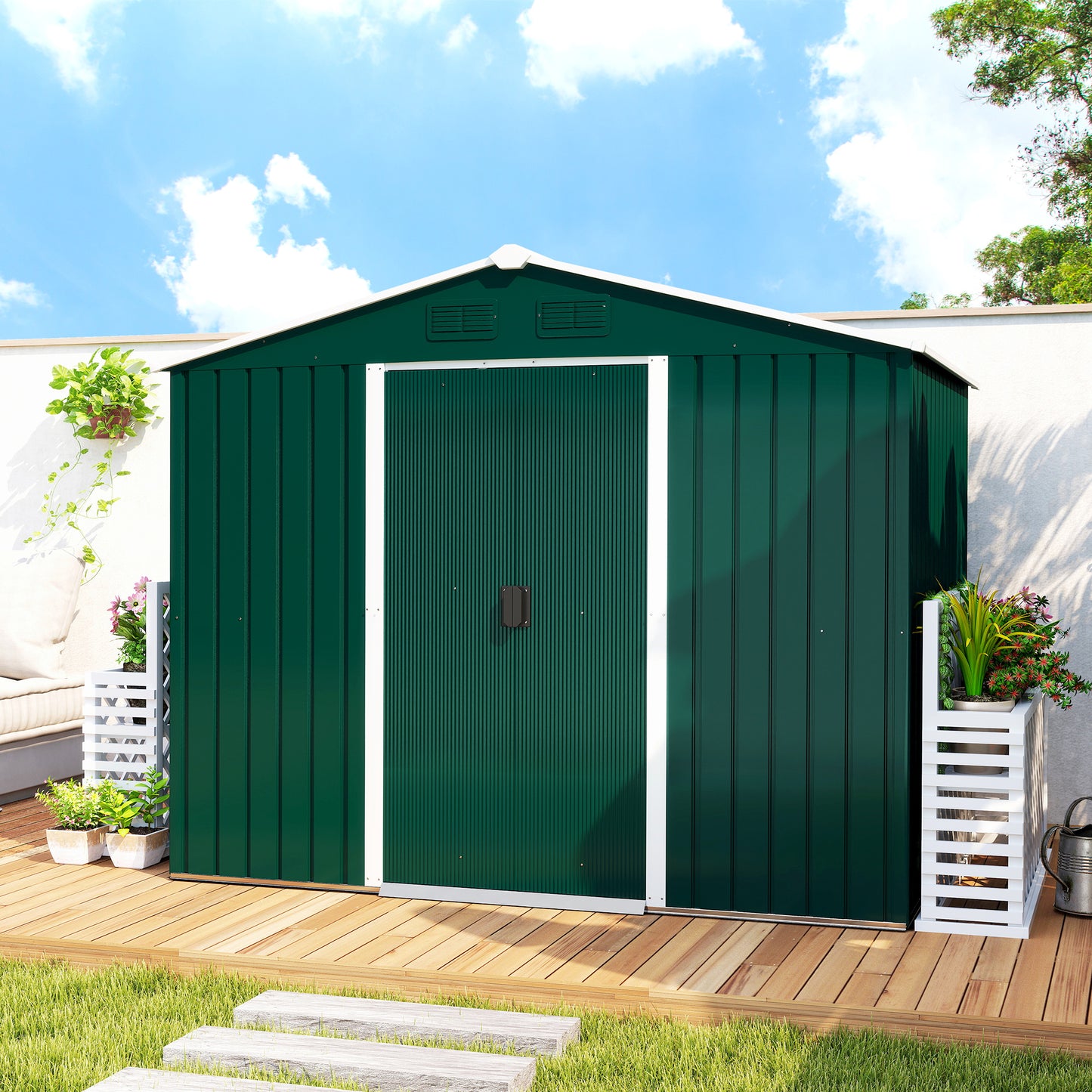 Outsunny Caseta De Jardín 3,6m² 236x174x190 Cm Con Puertas Correderas 4 Ventanas_3
