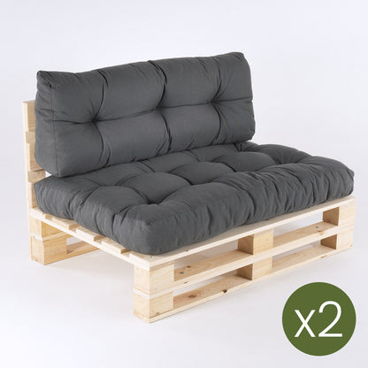 Pack 2 Sofás Para Palets + 2 Cojín De Asiento 80x120x16 Cm + 2 Cojín Respaldo 42x120x16 Cm, Olefin Color Gris, Repelente Al Agua_2