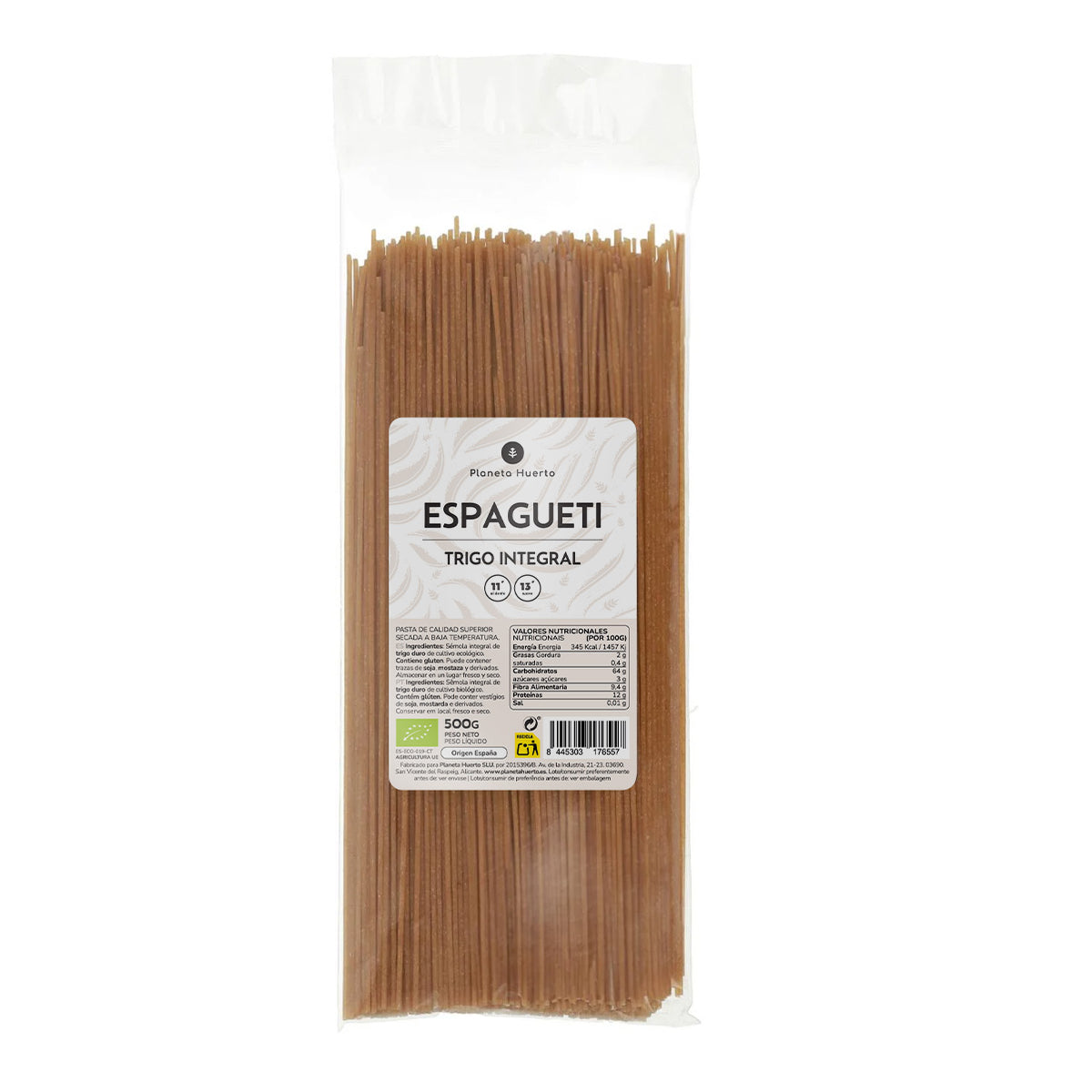 Espagueti de trigo integral ECO Planeta Huerto 500 g