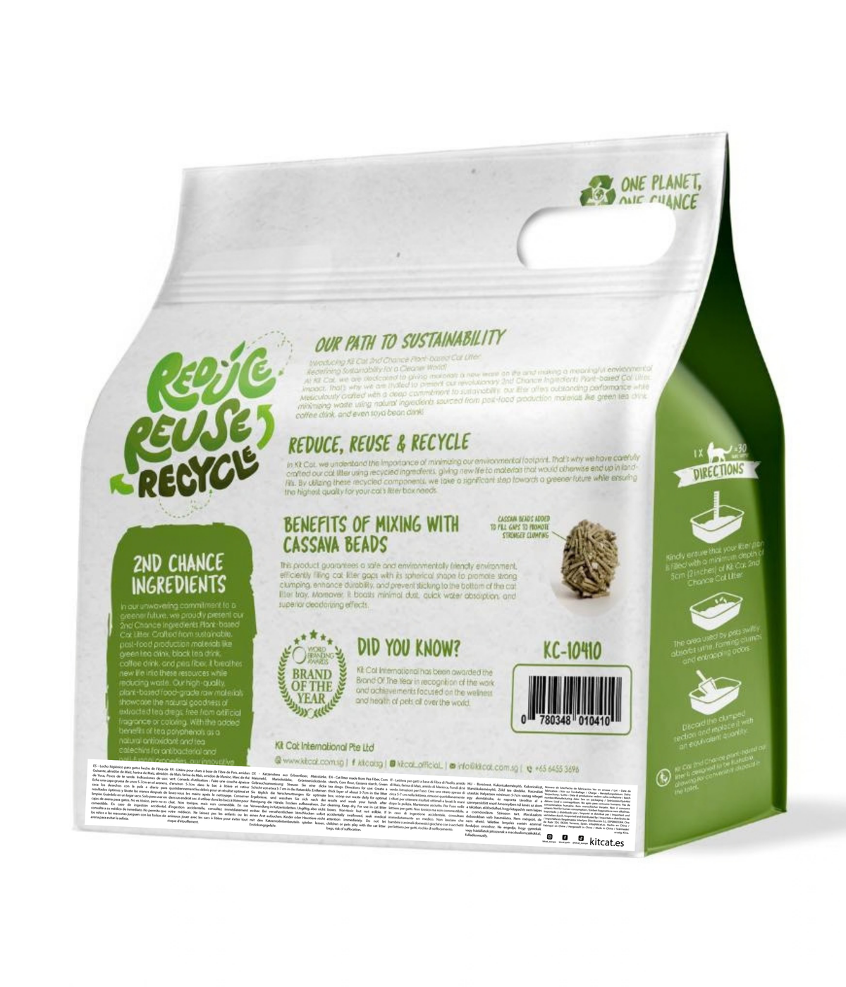 Kit Cat Arena Eco 2nd Chance - Green Tea 2,5 Kg Hojas de Té Verde, Guisante y Yuca