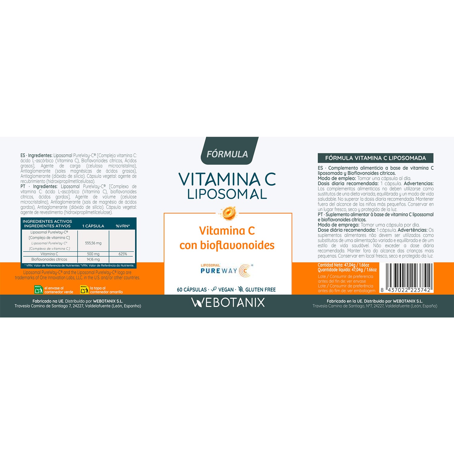 Vitamina C Fórmula Liposomal (PureWay-C®, tecnología LIPOSOMAX) WeBotanix 60 cápsulas