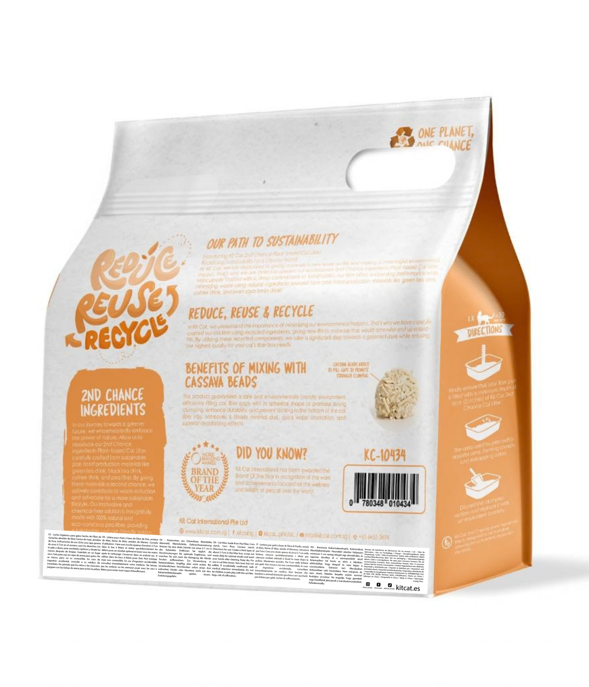 Kit Cat Arena Eco 2nd Chance - Pea Fiber (Original) 2,5 Kg Cascara de Guisante y Yuca