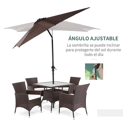 Outsunny Sombrilla De Jardín 268x205x248cm Con Techo Inclinable Luces Led Marrón_5