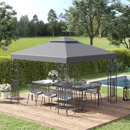 Outsunny Cenador De Jardín 3x3 M Pabellón De Jardín Con Doble Techo Gris_1